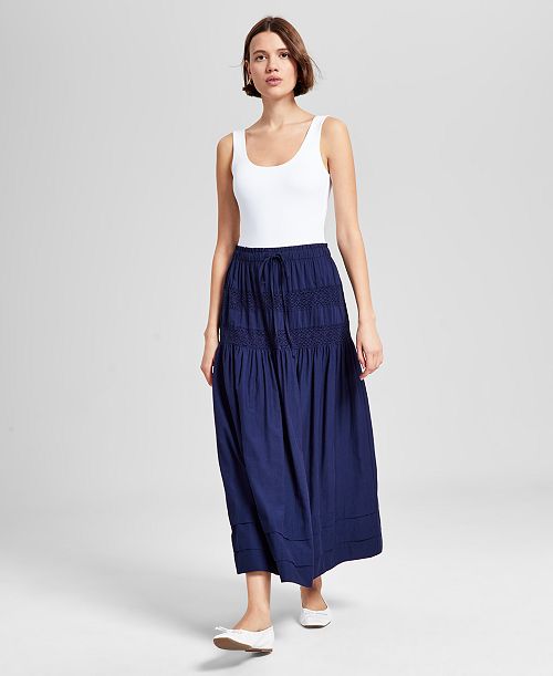 alfani And Now This Women's Tie-Waist Lace-Inset Maxi Skirt Regular & Petites Exclusively at Macy's Women's Fashion Shoes & Accessories
