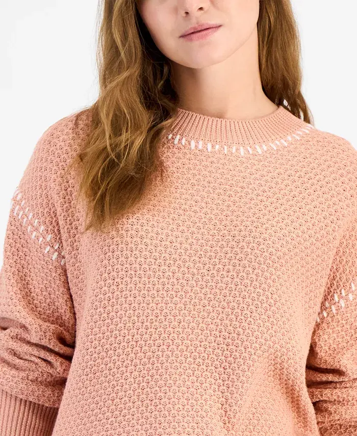 Alfani And Now This Women's Whip Stitch Dropped-Shoulder Cotton Sweater Exclusively At Macy’s Women's Fashion Shoes & Accessories