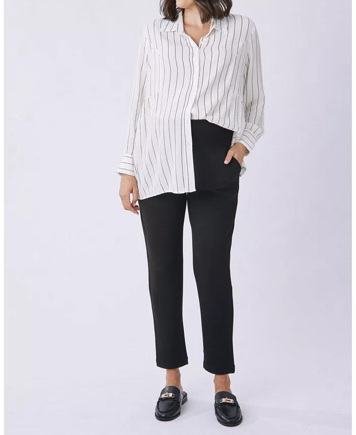 Alfani ANGEL MATERNITY Maternity Alana Relaxed Ponti Black Work Pants - Ankle Or Full Length Women's Fashion Shoes & Accessories