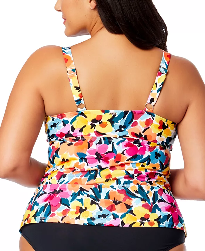 Alfani Anne Cole Plus Size Floral-Print Surplice Underwire Tankini Top Women's Fashion Shoes & Accessories