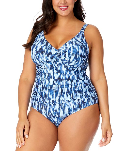 alfani Anne Cole Plus Size Printed Draped-Front Underwire One-Piece Swimsuit Women's Fashion Shoes & Accessories