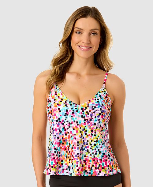 alfani Anne Cole Women's Abstract Dot Tankini Top Women's Fashion Shoes & Accessories
