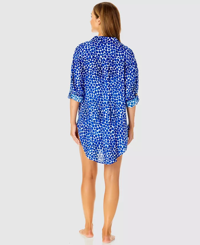 Alfani Anne Cole Women's Denim Dot Shirt Swim Cover-Up Women's Fashion Shoes & Accessories