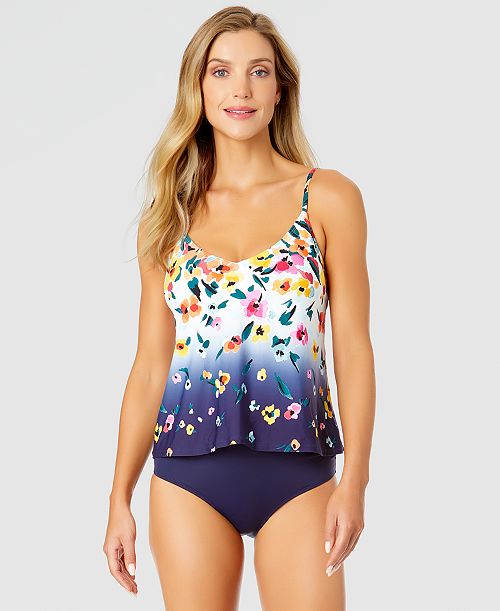 alfani Anne Cole Women's Floral Ombré V-Neck Tankini Top & High-Waist Bikini Bottoms Women's Fashion Shoes & Accessories