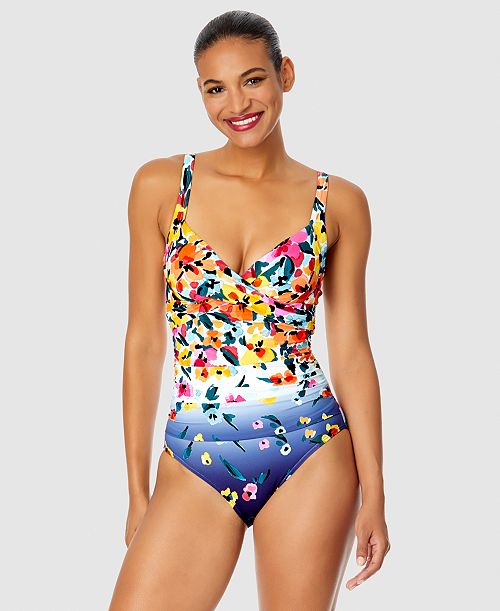 alfani Anne Cole Women's Floral-Print Draped Underwire One-Piece Swimsuit Women's Fashion Shoes & Accessories