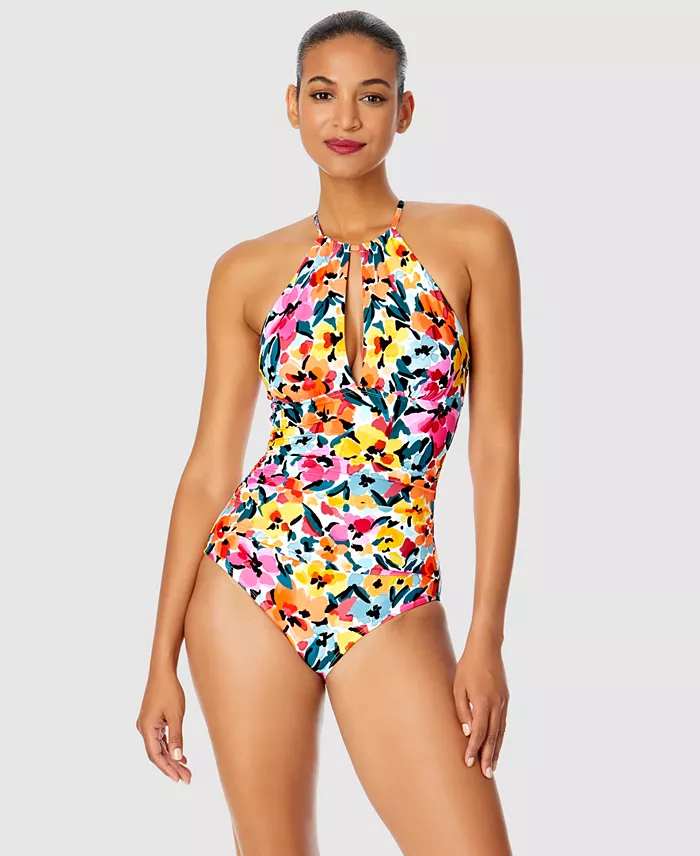 Alfani Anne Cole Women's Floral-Print High-Neck One-Piece Swimsuit Women's Fashion Shoes & Accessories