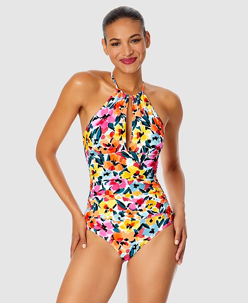 alfani Anne Cole Women's Floral-Print High-Neck One-Piece Swimsuit Women's Fashion Shoes & Accessories