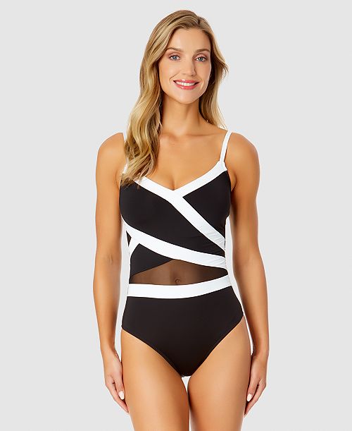 alfani Anne Cole Women's Mesh-Inset One-Piece Swimsuit Women's Fashion Shoes & Accessories