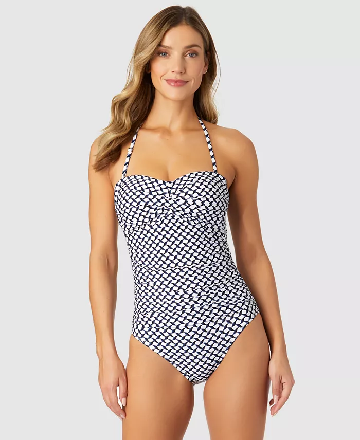 Alfani Anne Cole Women's Neo Geo Twist-Front Bandeau One-Piece Swimsuit Women's Fashion Shoes & Accessories