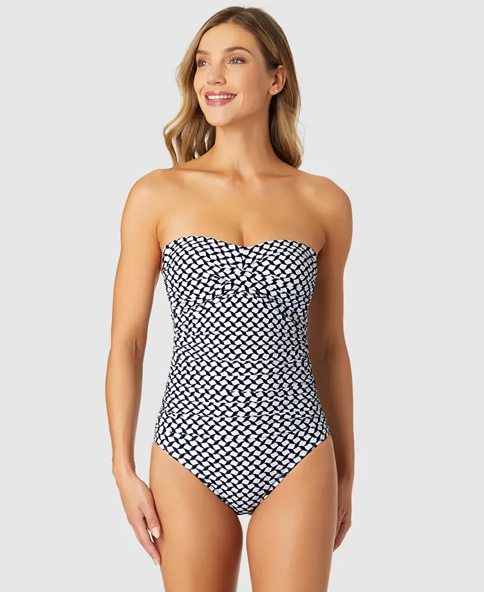 Alfani Anne Cole Women's Neo Geo Twist-Front Bandeau One-Piece Swimsuit Women's Fashion Shoes & Accessories