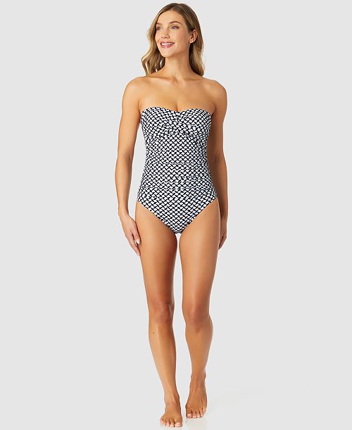 alfani Anne Cole Women's Neo Geo Twist-Front Bandeau One-Piece Swimsuit Women's Fashion Shoes & Accessories