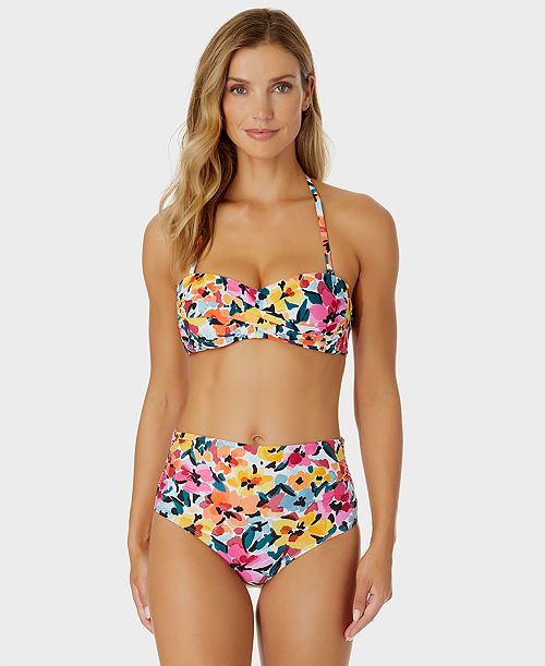 alfani Anne Cole Women's Printed Bandeau Bikini Top & High-Waist Shirred Bottoms Women's Fashion Shoes & Accessories