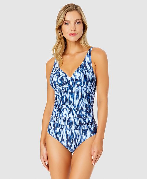 alfani Anne Cole Women's Printed Draped Underwire One-Piece Swimsuit Women's Fashion Shoes & Accessories