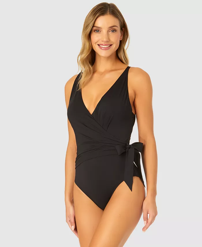 Alfani Anne Cole Women's Solid Wrap-Tie One-Piece Swimsuit Women's Fashion Shoes & Accessories
