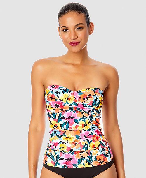 alfani Anne Cole Women's Twist-Front Shirred Bandeau Tankini Top Women's Fashion Shoes & Accessories
