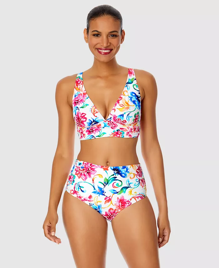 Alfani Anne Cole Women's Watercolor Paisley Shirred Bikini Top & Bottoms Women's Fashion Shoes & Accessories