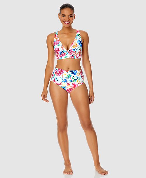 alfani Anne Cole Women's Watercolor Paisley Shirred Bikini Top & Bottoms Women's Fashion Shoes & Accessories