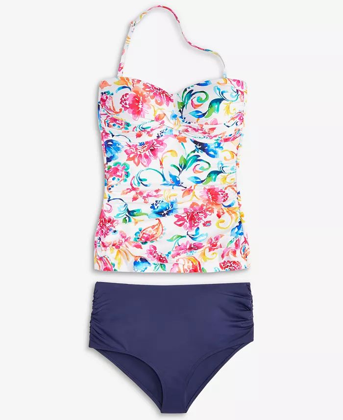 Alfani Anne Cole Women's Watercolor Paisley Twist-Front Bandeau Tankini Top & High-Waist Bikini Bottoms Women's Fashion Shoes & Accessories