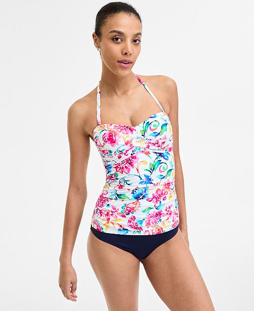 alfani Anne Cole Women's Watercolor Paisley Twist-Front Bandeau Tankini Top & High-Waist Bikini Bottoms Women's Fashion Shoes & Accessories