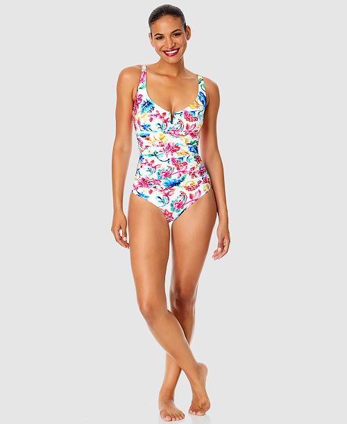 alfani Anne Cole Women's Watercolor Paisley V-Front One-Piece Swimsuit Women's Fashion Shoes & Accessories