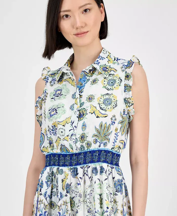 Alfani Anne Klein Petite Chiffon Ruffled Smocked-Waist Dress Women's Fashion Shoes & Accessories