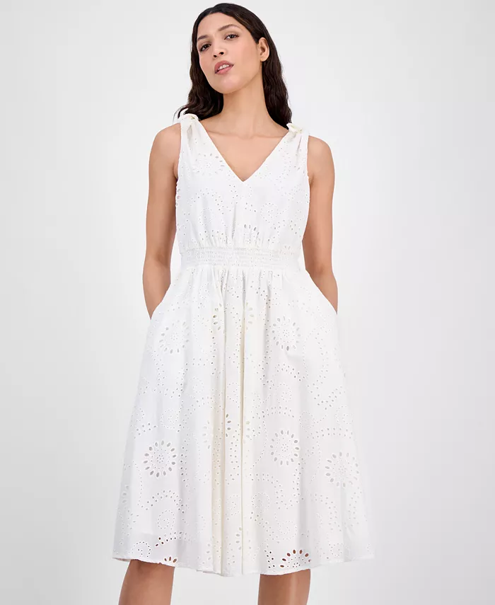 Alfani Anne Klein Petite Cotton Lace A-Line Sleeveless Midi Dress Women's Fashion Shoes & Accessories