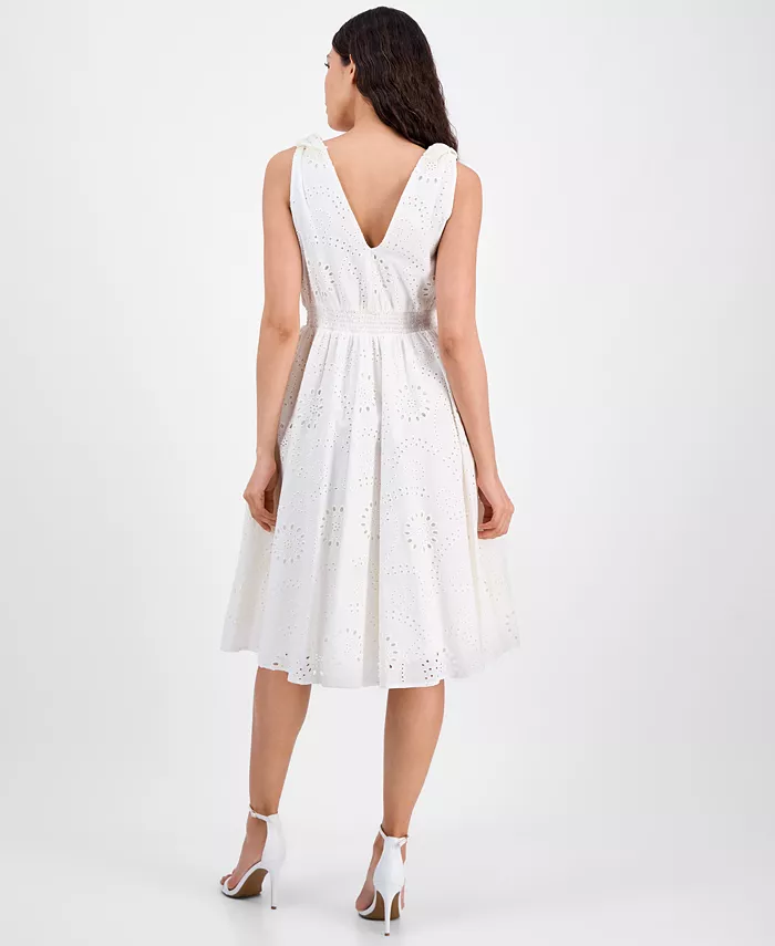 Alfani Anne Klein Women's Cotton Eyelet Sleeveless Fit & Flare Dress Women's Fashion Shoes & Accessories