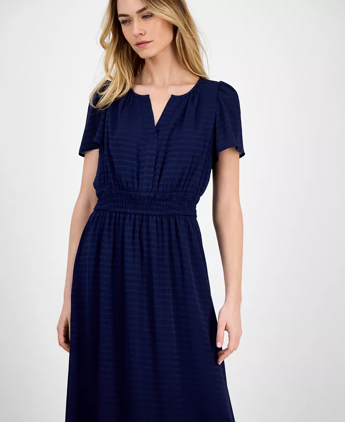 Alfani Anne Klein Women's Elastic-Waist Short-Sleeve Midi Dress Women's Fashion Shoes & Accessories