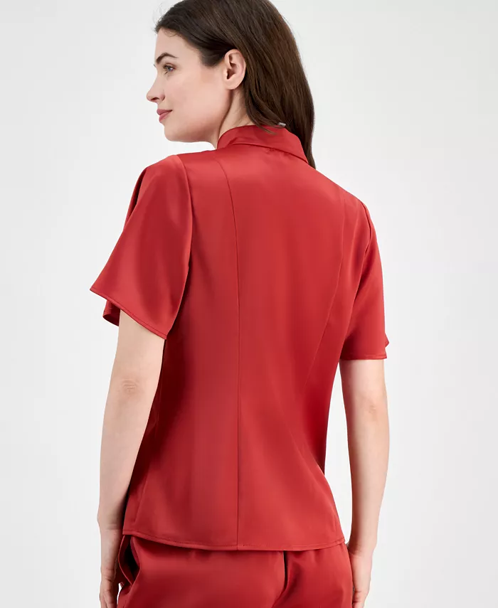 Alfani Anne Klein Women's Flutter-Sleeve Button-Front Blouse Women's Fashion Shoes & Accessories