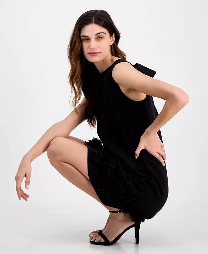 Alfani Anne Klein Women's Jewel-Neck Rosette-Trim Shift Dress Women's Fashion Shoes & Accessories