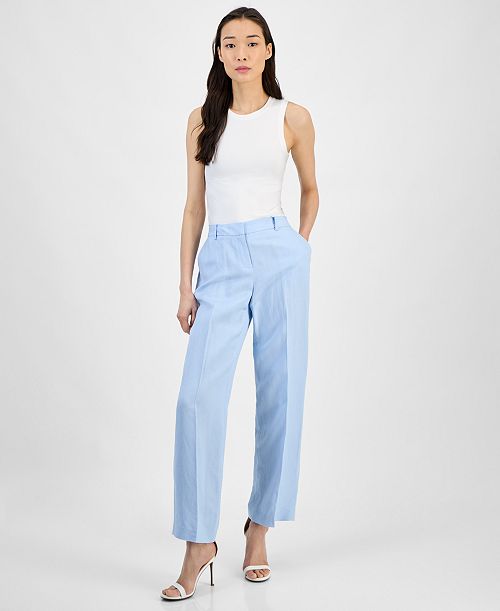 alfani Anne Klein Women's Linen Blend High-Rise Press-Pleat Pants Women's Fashion Shoes & Accessories
