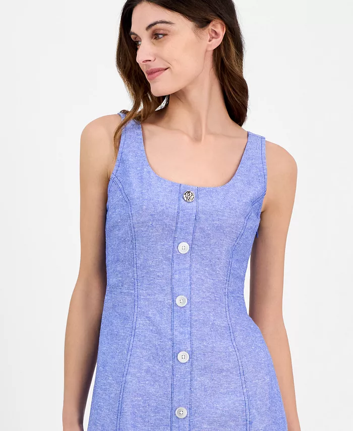 Alfani Anne Klein Women's Linen Blend Sleeveless Button-Front A-Line Dress Women's Fashion Shoes & Accessories