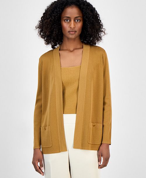 alfani Anne Klein Women's Malibu Fine Rib Open-Front Cardigan Women's Fashion Shoes & Accessories