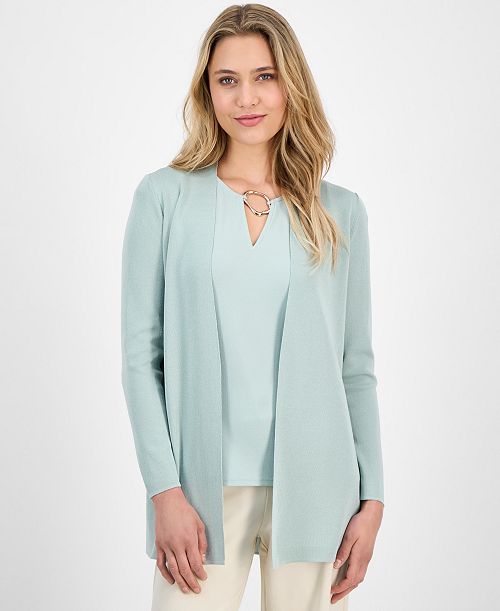 alfani Anne Klein Women's Napa Fine Rib Pocket Cardigan Women's Fashion Shoes & Accessories