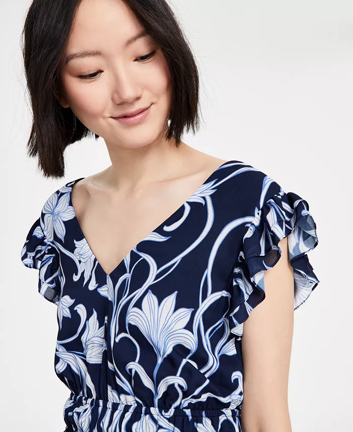 Alfani Anne Klein Women's Printed Border-Trim Drawstring Maxi Dress Women's Fashion Shoes & Accessories