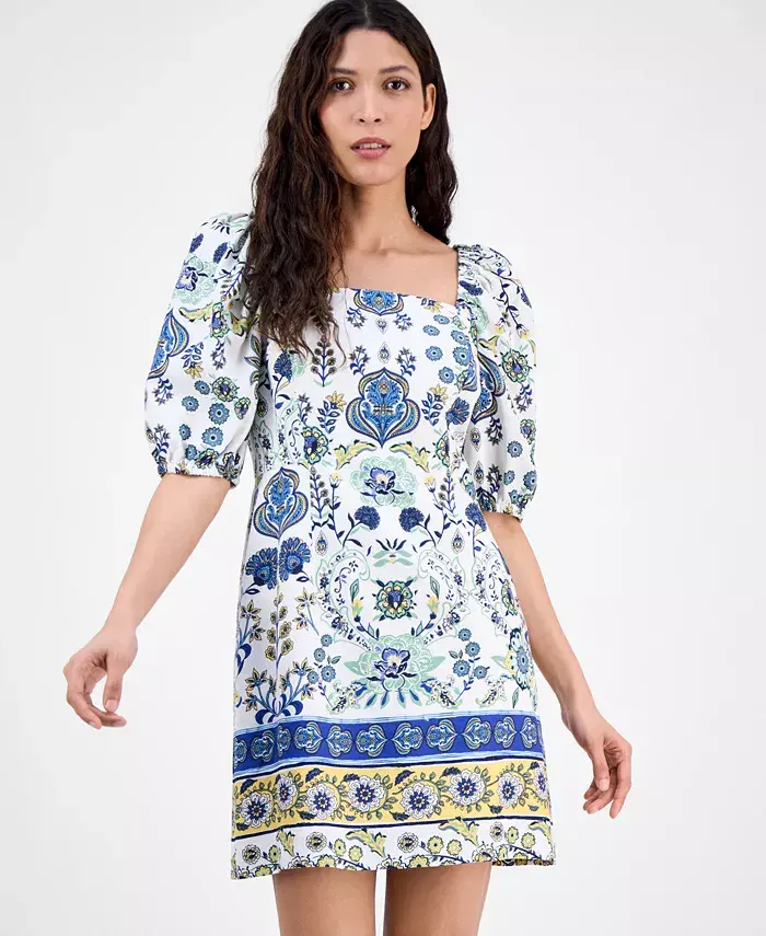 Alfani Anne Klein Women's Printed Puff-Sleeve Sheath Dress Women's Fashion Shoes & Accessories