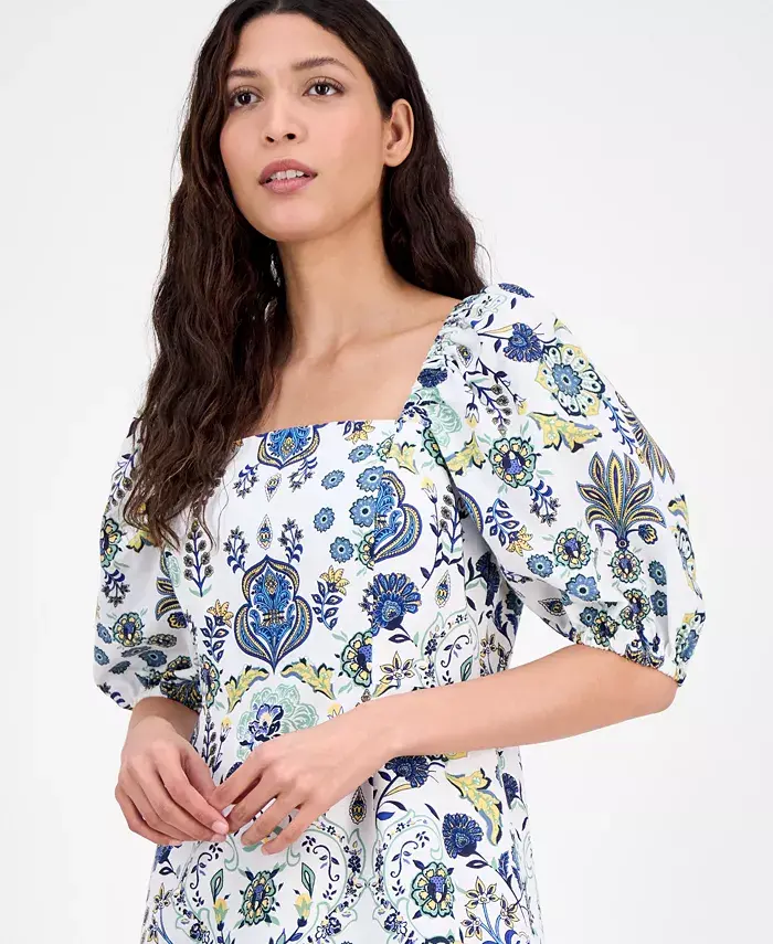 Alfani Anne Klein Women's Printed Puff-Sleeve Sheath Dress Women's Fashion Shoes & Accessories