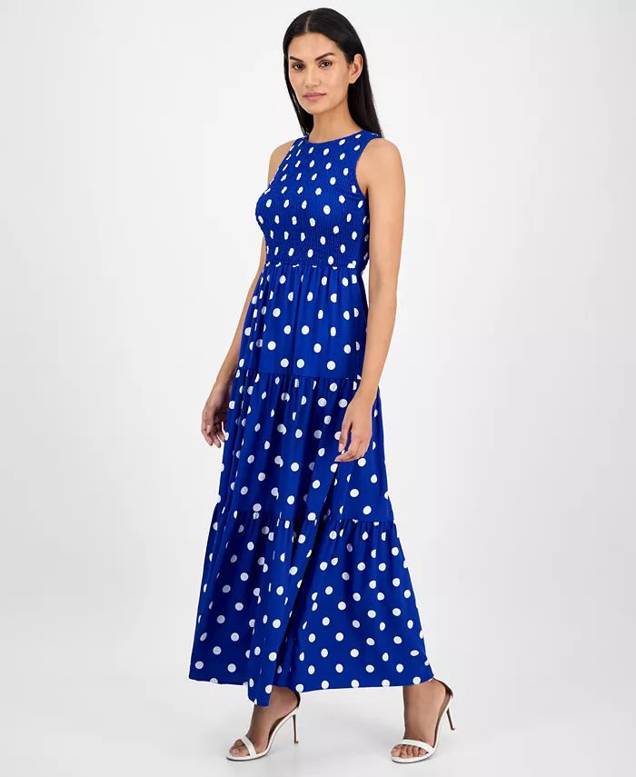 Alfani Anne Klein Women's Printed Smocked Tiered Maxi Dress Women's Fashion Shoes & Accessories