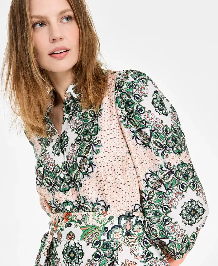 Alfani Anne Klein Women's Printed Tiered Button-Front Dress Women's Fashion Shoes & Accessories