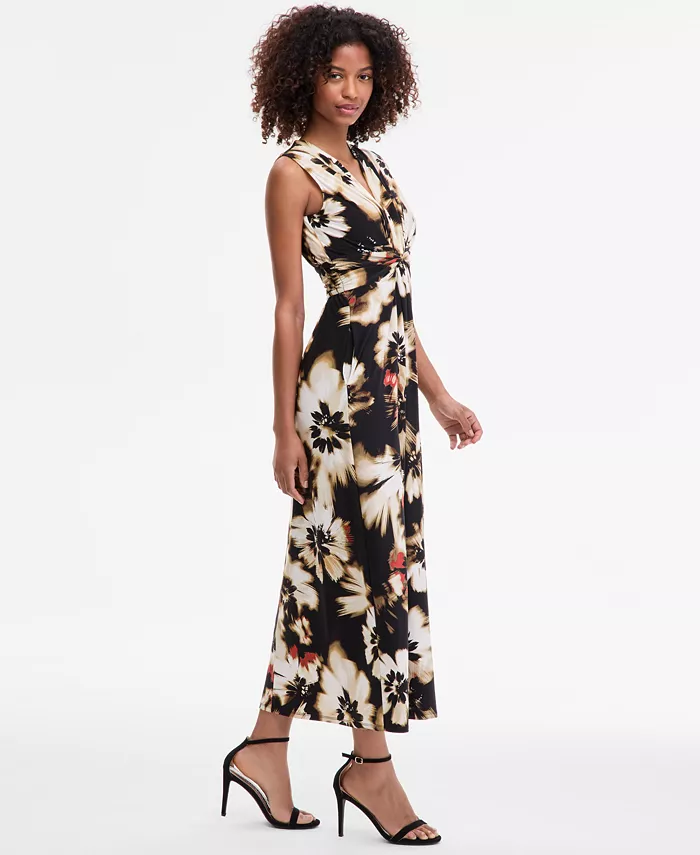 Alfani Anne Klein Women's Printed Twist-Front Maxi Dress Women's Fashion Shoes & Accessories