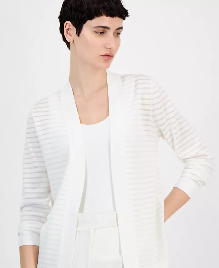 Alfani Anne Klein Women's Shadow Stripe Open-Front Cardigan Women's Fashion Shoes & Accessories