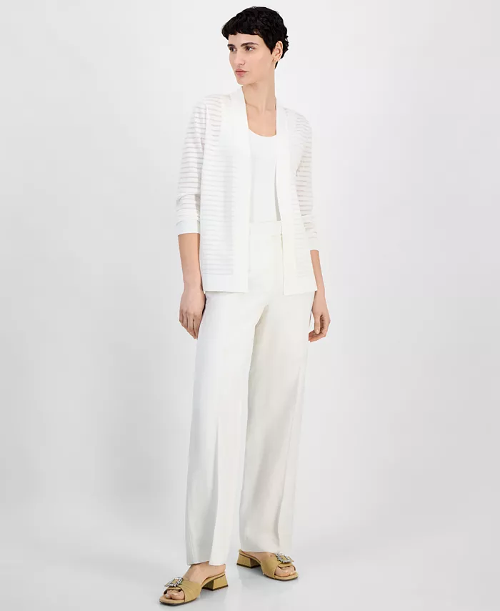 Alfani Anne Klein Women's Shadow Stripe Open-Front Cardigan Women's Fashion Shoes & Accessories