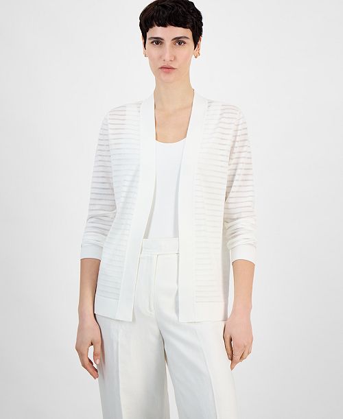 alfani Anne Klein Women's Shadow Stripe Open-Front Cardigan Women's Fashion Shoes & Accessories