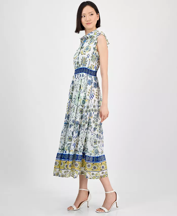 Alfani Anne Klein Women's Sleeveless Chiffon Midi Shirtdress Women's Fashion Shoes & Accessories