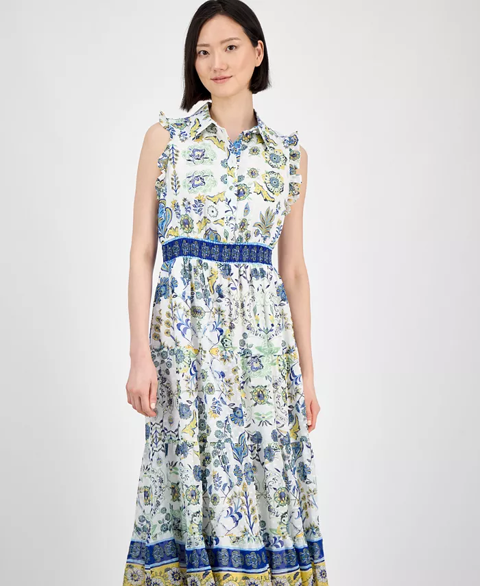 Alfani Anne Klein Women's Sleeveless Chiffon Midi Shirtdress Women's Fashion Shoes & Accessories