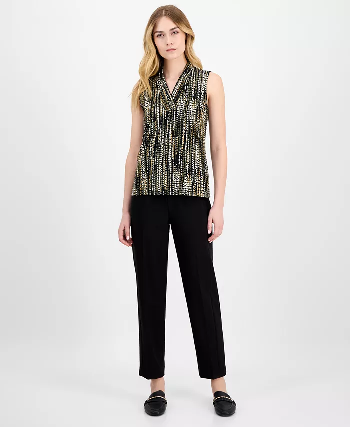 Alfani Anne Klein Women's Sleeveless Pleated V-Neck Shell Top Women's Fashion Shoes & Accessories