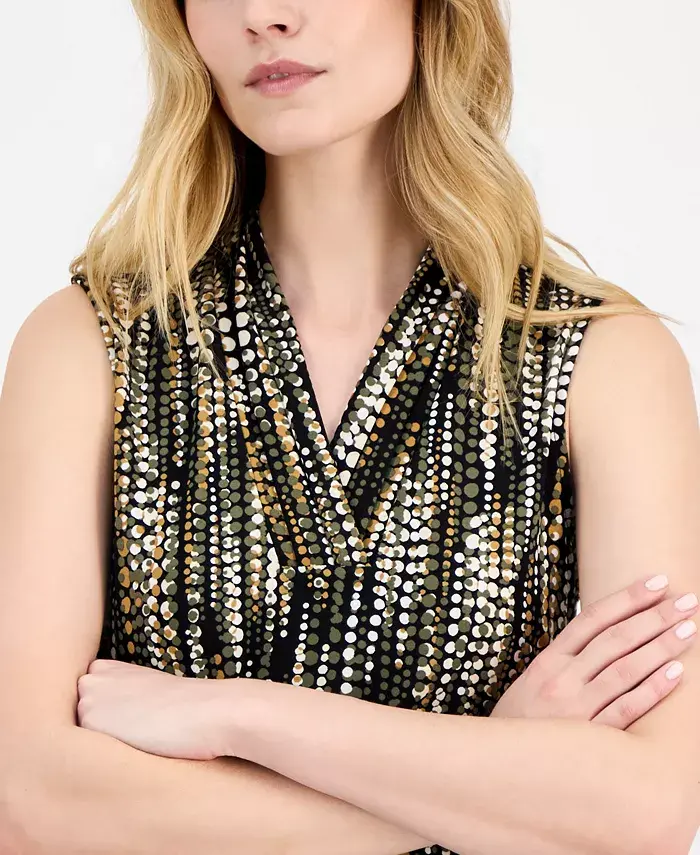 Alfani Anne Klein Women's Sleeveless Pleated V-Neck Shell Top Women's Fashion Shoes & Accessories