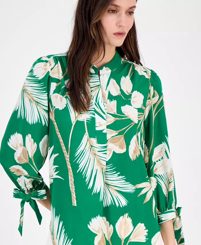 Alfani Anne Klein Women's Split-Neck Tie-Cuff Blouse Women's Fashion Shoes & Accessories