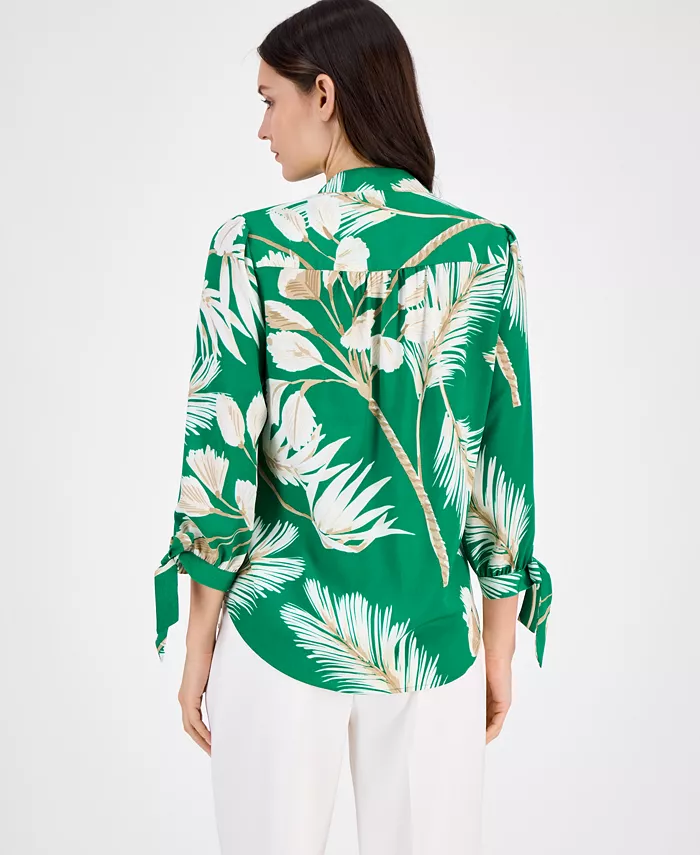 Alfani Anne Klein Women's Split-Neck Tie-Cuff Blouse Women's Fashion Shoes & Accessories