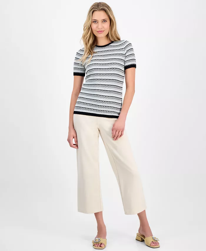 Alfani Anne Klein Women's Stripe Stitch Crewneck Top Women's Fashion Shoes & Accessories